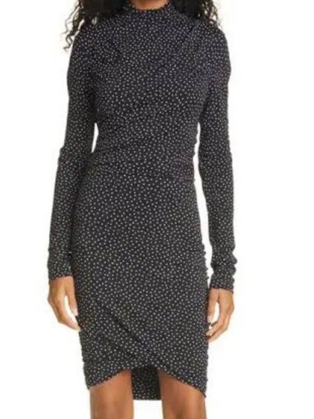 Rag & Bone Koda Black Polka Dot Long Sleeve Ruched Dress